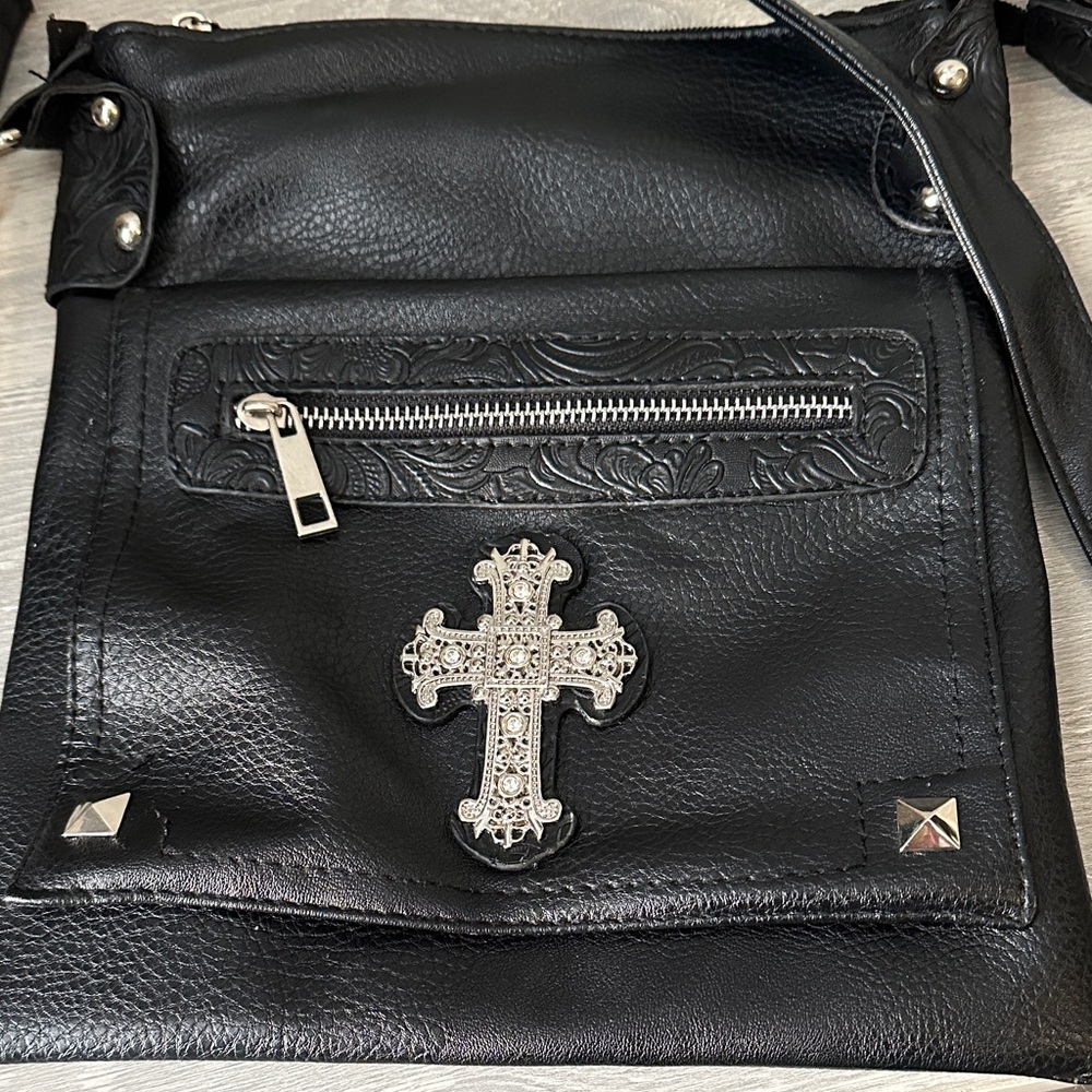Cato Black Crossbody Bag with Silver Accents